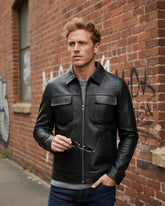 Bergamo - Men’s Black Crocodile-Embossed Leather Jacket
